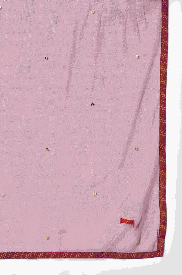 Red Mukaish Printed kurta With Flared Skirt And Mesh Dupatta