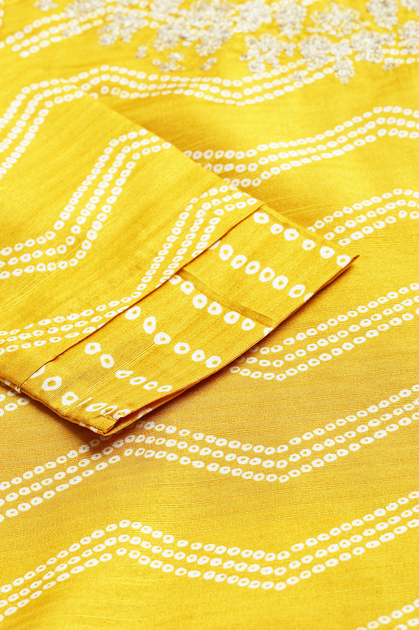 Yellow Bandhani Printed Straight Kurta with Parallel Pants and Dupatta Set