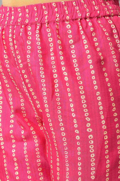 Pink Bandhani Printed Embroidered kurta With Pants And Organza Dupatta - wforwoman