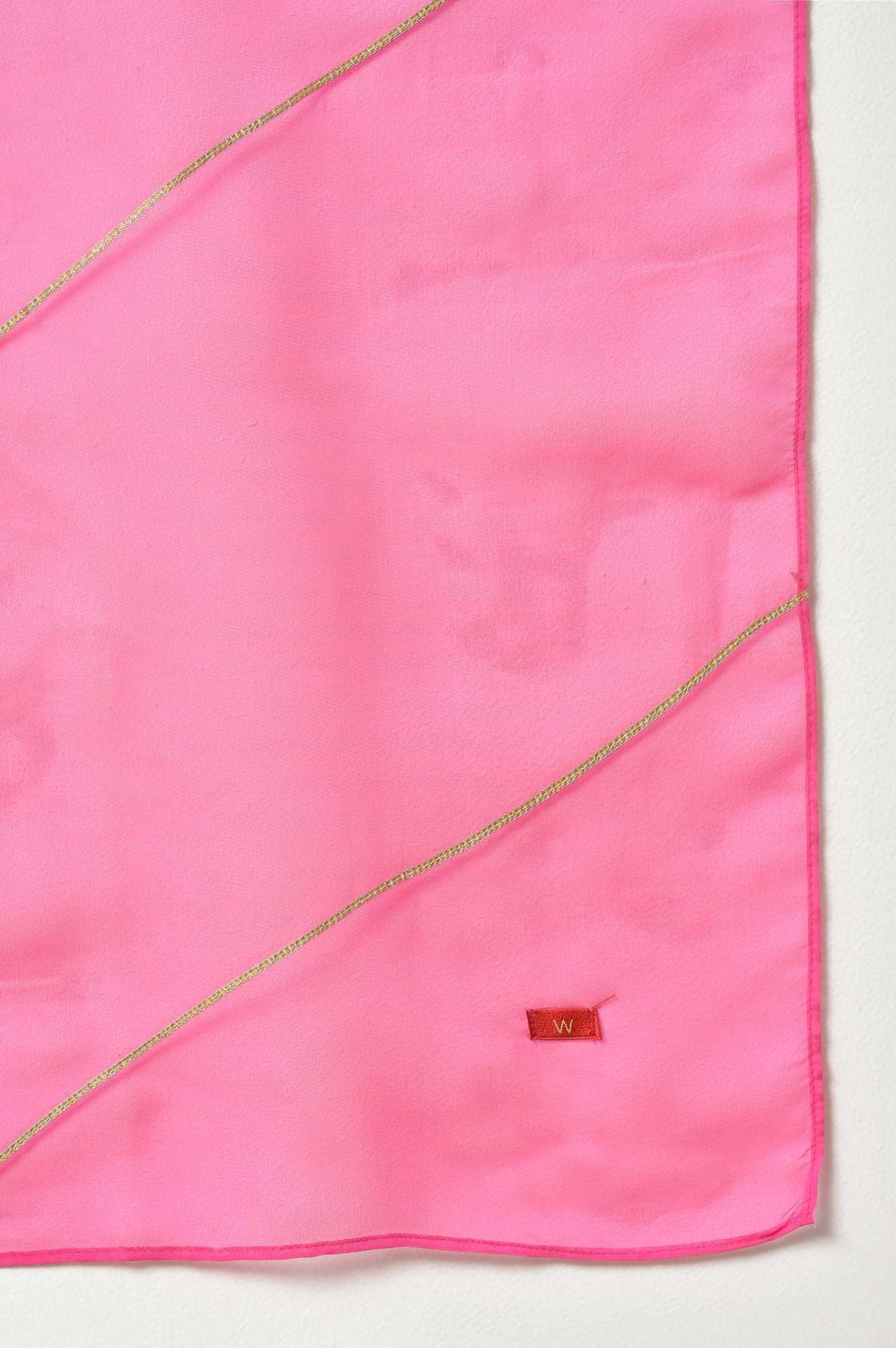 Pink Bandhani Printed Embroidered kurta With Pants And Organza Dupatta - wforwoman