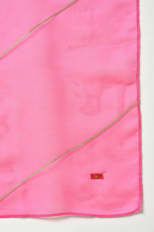 Pink Bandhani Printed Embroidered kurta With Pants And Organza Dupatta