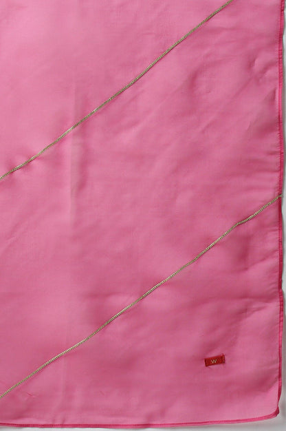 Plus Size Pink Bandhani Printed Embroidered kurta With Pants And Organza Dupatta - wforwoman