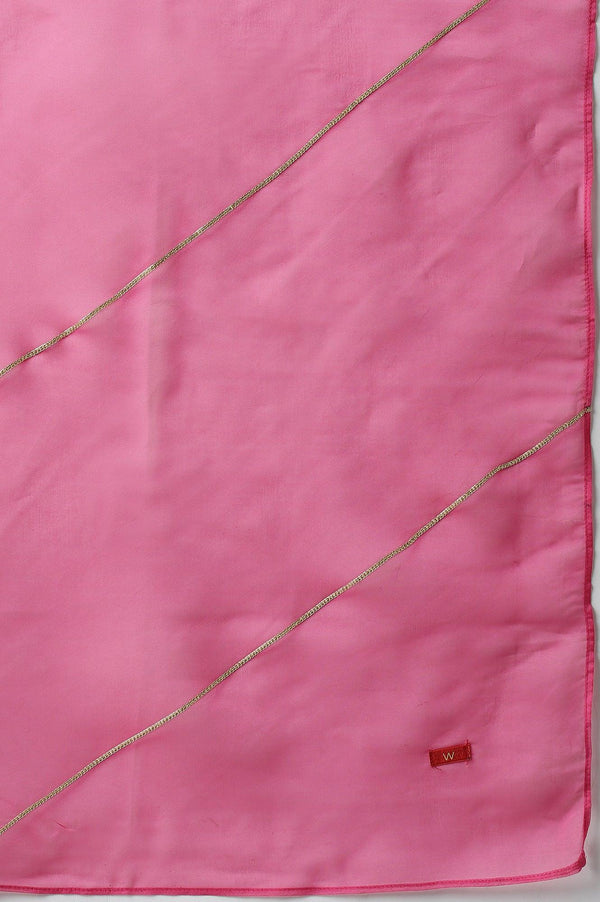 Plus Size Pink Bandhani Printed Embroidered kurta With Pants And Organza Dupatta