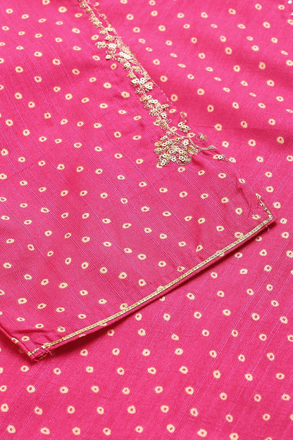 Plus Size Pink Bandhani Printed Embroidered kurta With Pants And Organza Dupatta - wforwoman