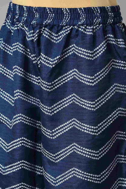 Blue Bandhani Printed kurta With Bandhani Pants And Organza Dupatta