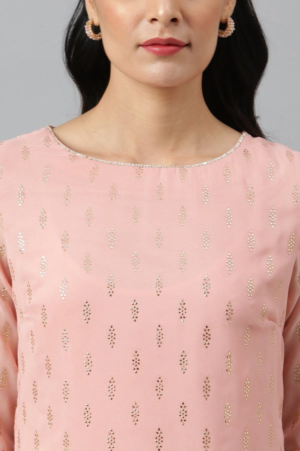 Blush Pink Golden Mukaish Print kurta With Salwar