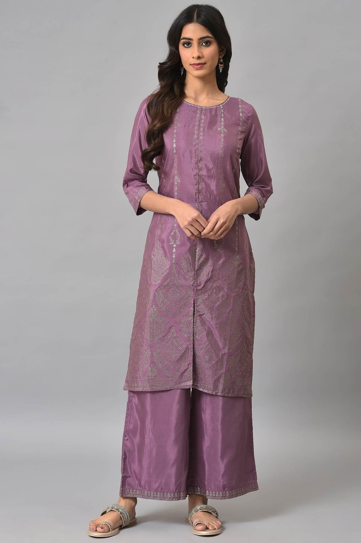 Purple Silver Mukaish Festive kurta With Parallel Pants - XS
