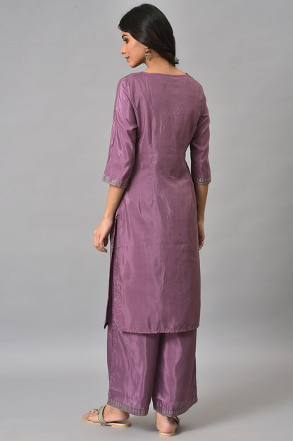 Purple Silver Mukaish Festive kurta With Parallel Pants - wforwoman