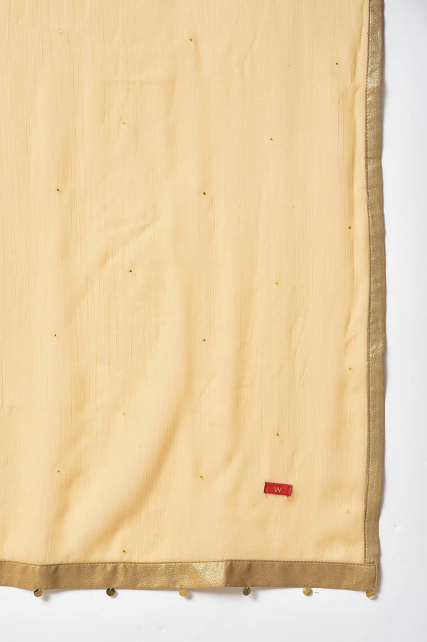 Dark Pink Mukaish Placement Print kurta With Golden Pants And Dupatta