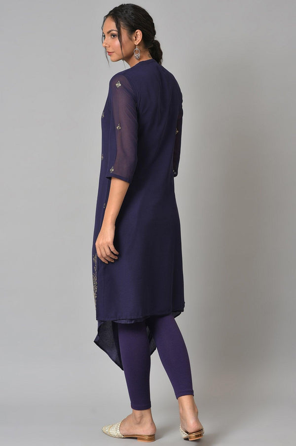 Grape Purple Cowled Hemline kurta With Tights