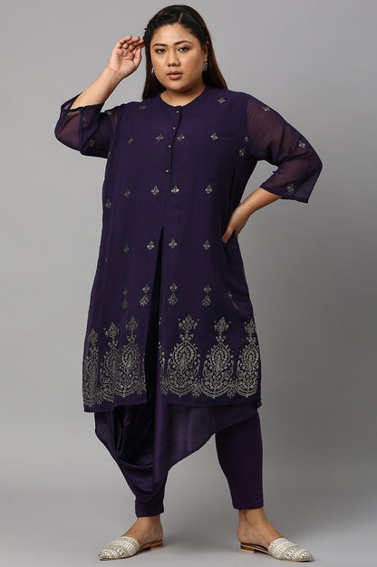 Plus Size Grape Purple Cowled Hemline kurta With Tights - wforwoman