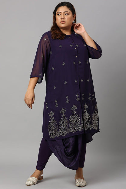 Plus Size Grape Purple Cowled Hemline kurta With Tights - wforwoman