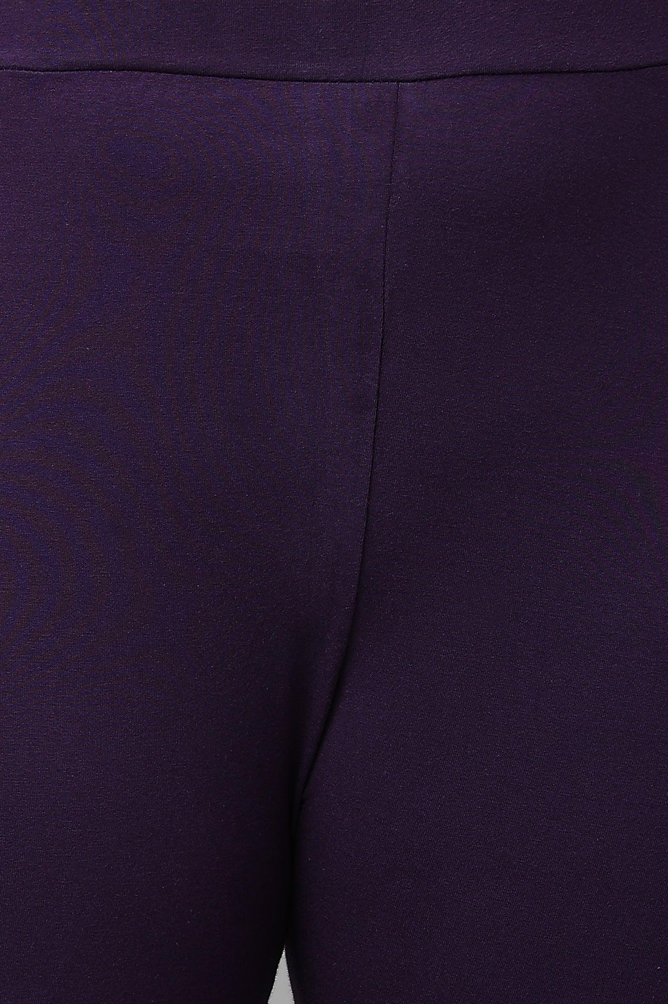 Plus Size Grape Purple Cowled Hemline kurta With Tights - wforwoman