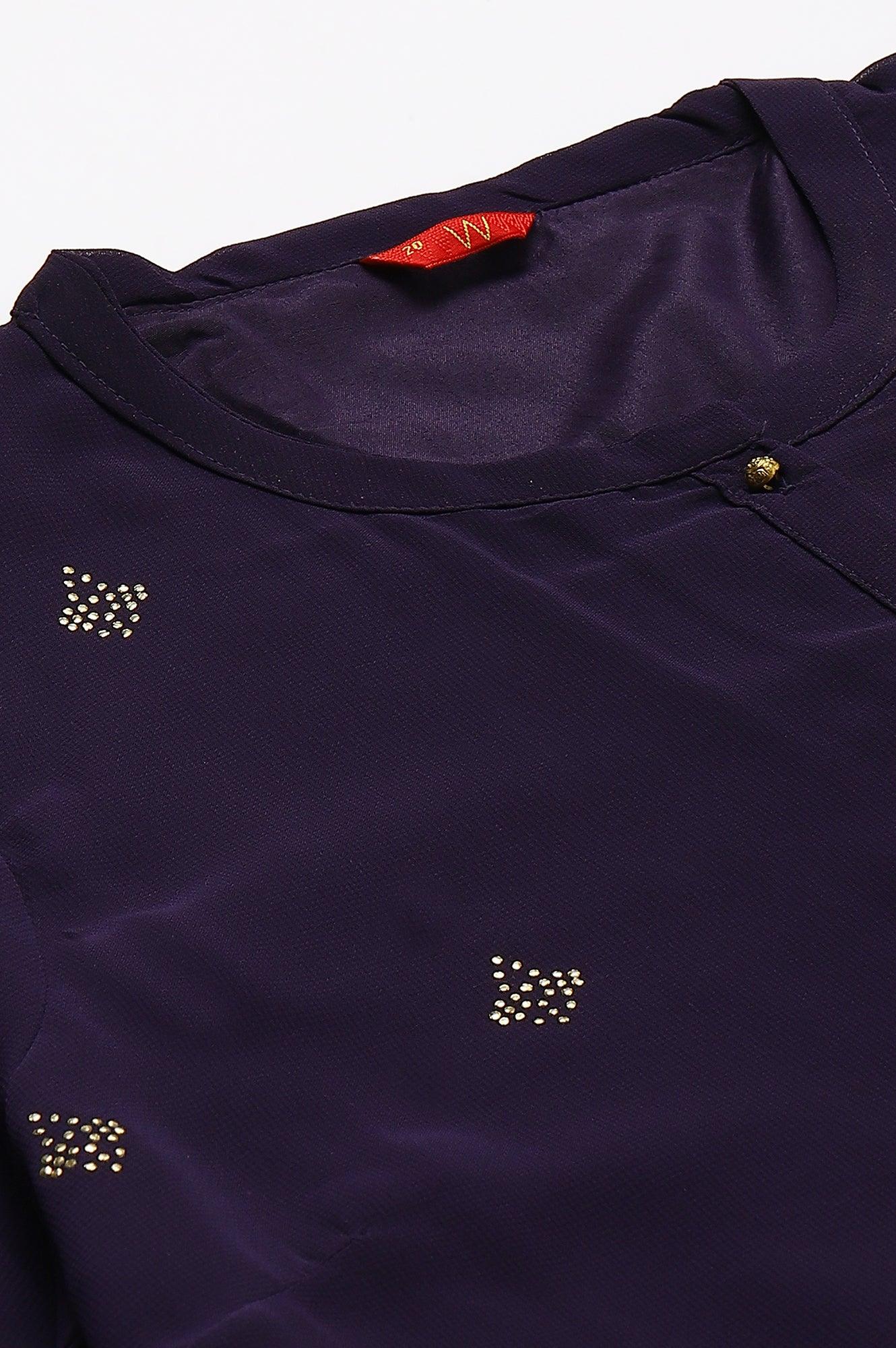 Plus Size Grape Purple Cowled Hemline kurta With Tights - wforwoman