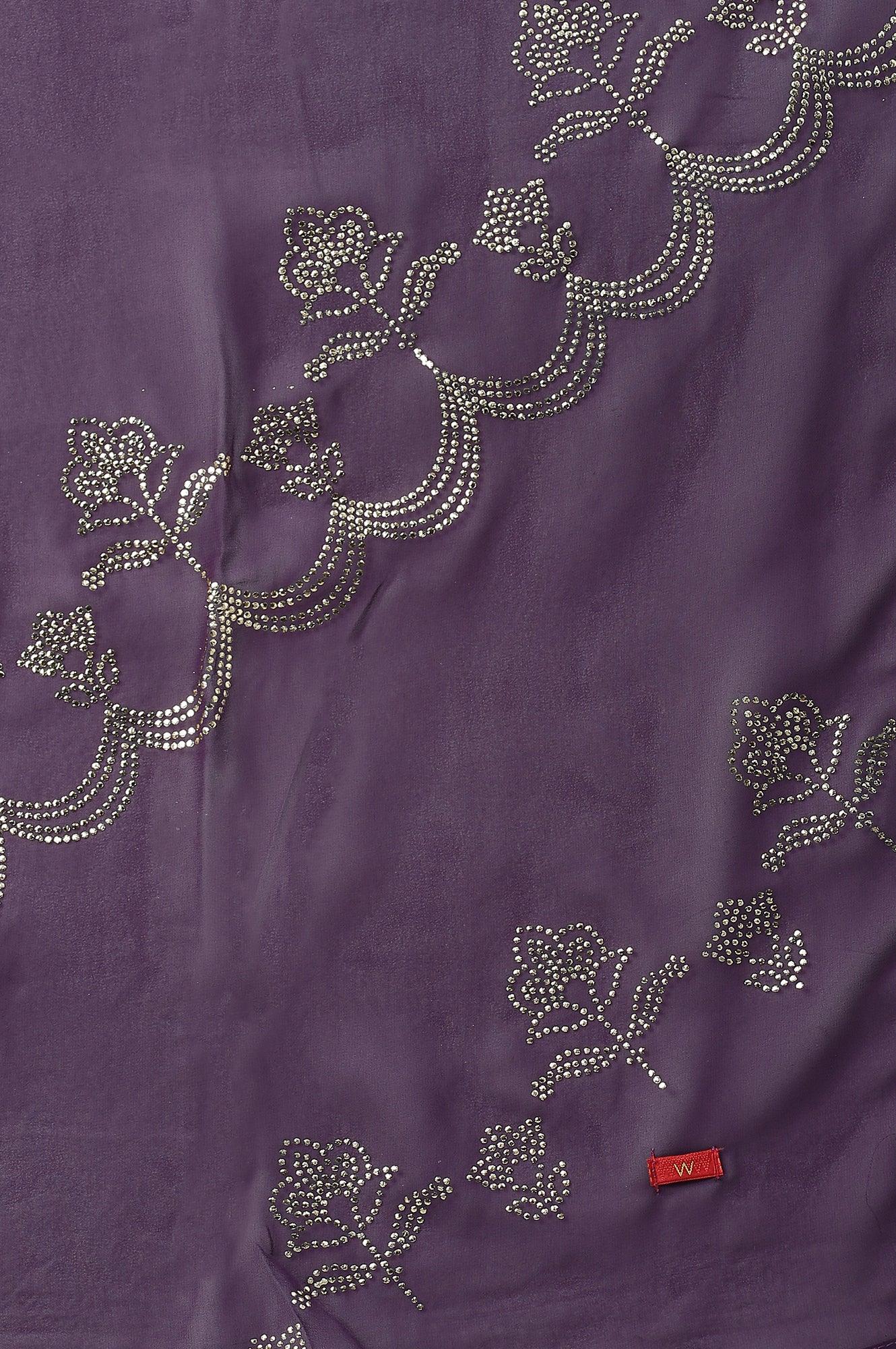 Pdeep Purple Karnatka Silk Plus Size kurta With Green Slim Pants And Mukaish Dupatta - wforwoman