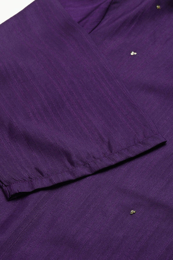 Pdeep Purple Karnatka Silk Plus Size kurta With Green Slim Pants And Mukaish Dupatta
