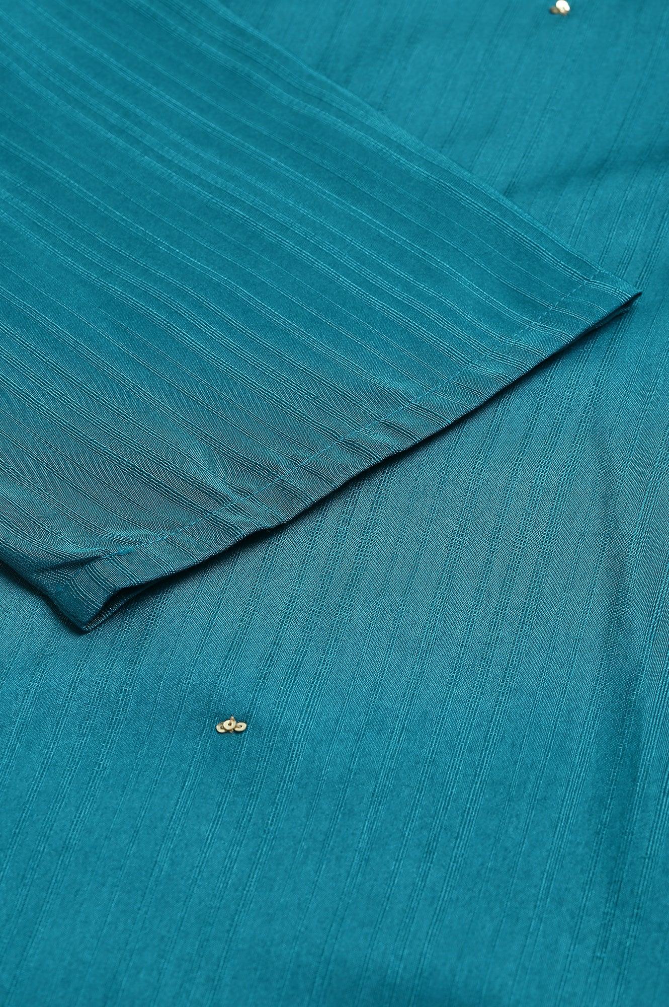 Plus Size Teal Green Karnatka Silk kurta With Slim Pants And Mukaish Dupatta - wforwoman