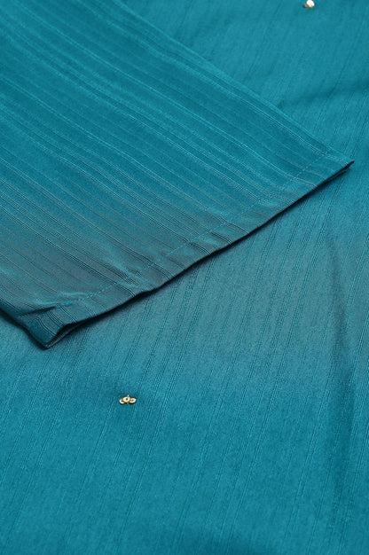 Plus Size Teal Green Karnatka Silk kurta With Slim Pants And Mukaish Dupatta - wforwoman