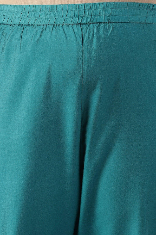 Plus Size Teal Green Karnatka Silk kurta With Slim Pants And Mukaish Dupatta