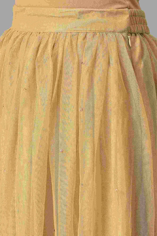 Orange Embroidered Festive kurta With Golden Mesh Skirt