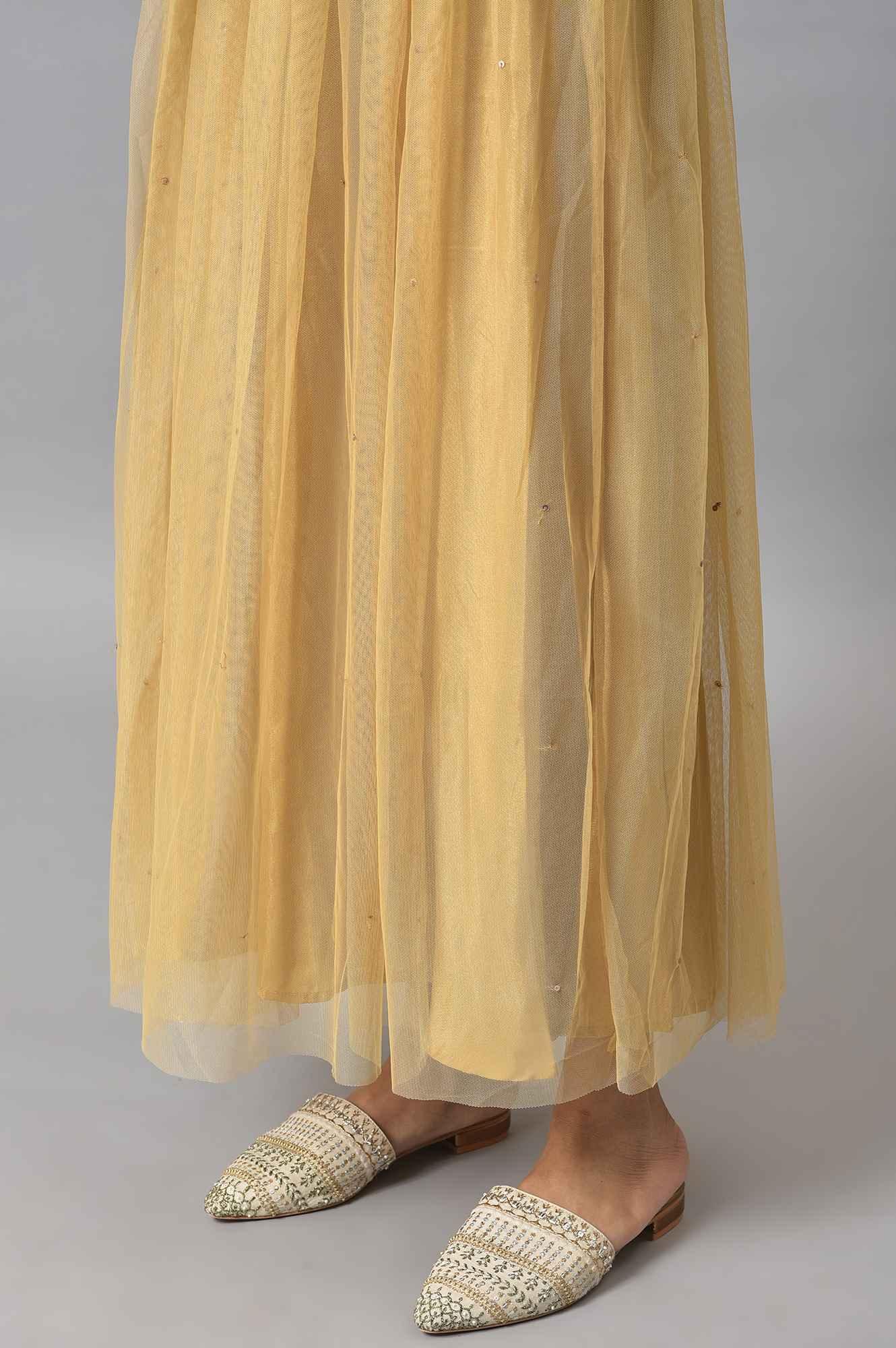 Orange Embroidered Festive kurta With Golden Mesh Skirt - wforwoman