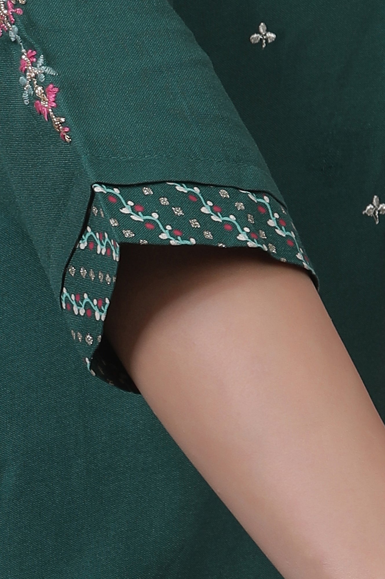 Green Embroidered Kurta, Tights And Dupatta Set