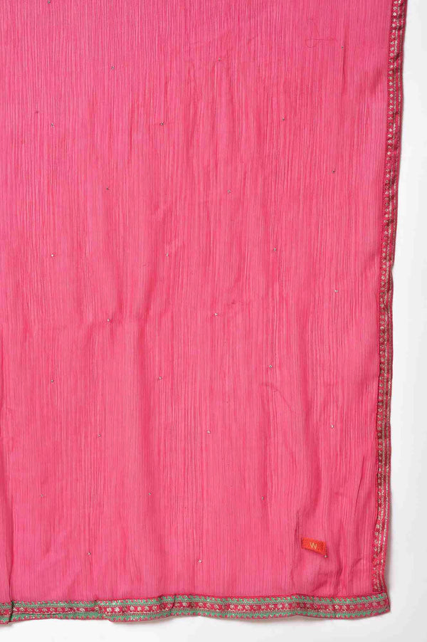 Royal Blue Mock Layered Festive kurta With Pink Slim Pants And Chiffon Dupatta