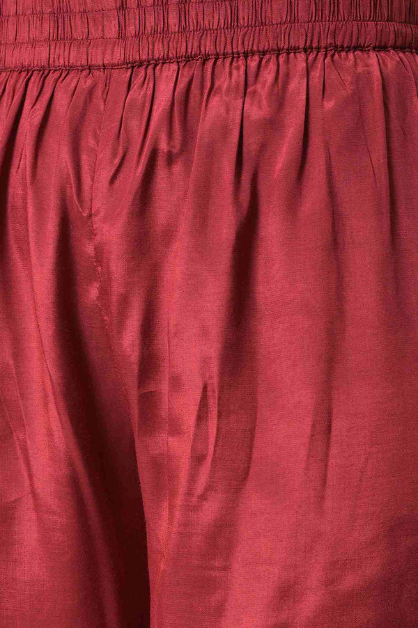 Dark Red Placement Ikkat Print Kaftan with Straight Pants Co-ord Set
