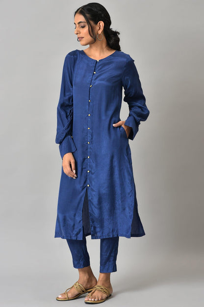 Cobalt Blue Solid kurta and Slim Pants Co-ord Set - wforwoman