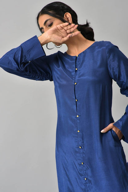 Cobalt Blue Solid kurta and Slim Pants Co-ord Set - wforwoman
