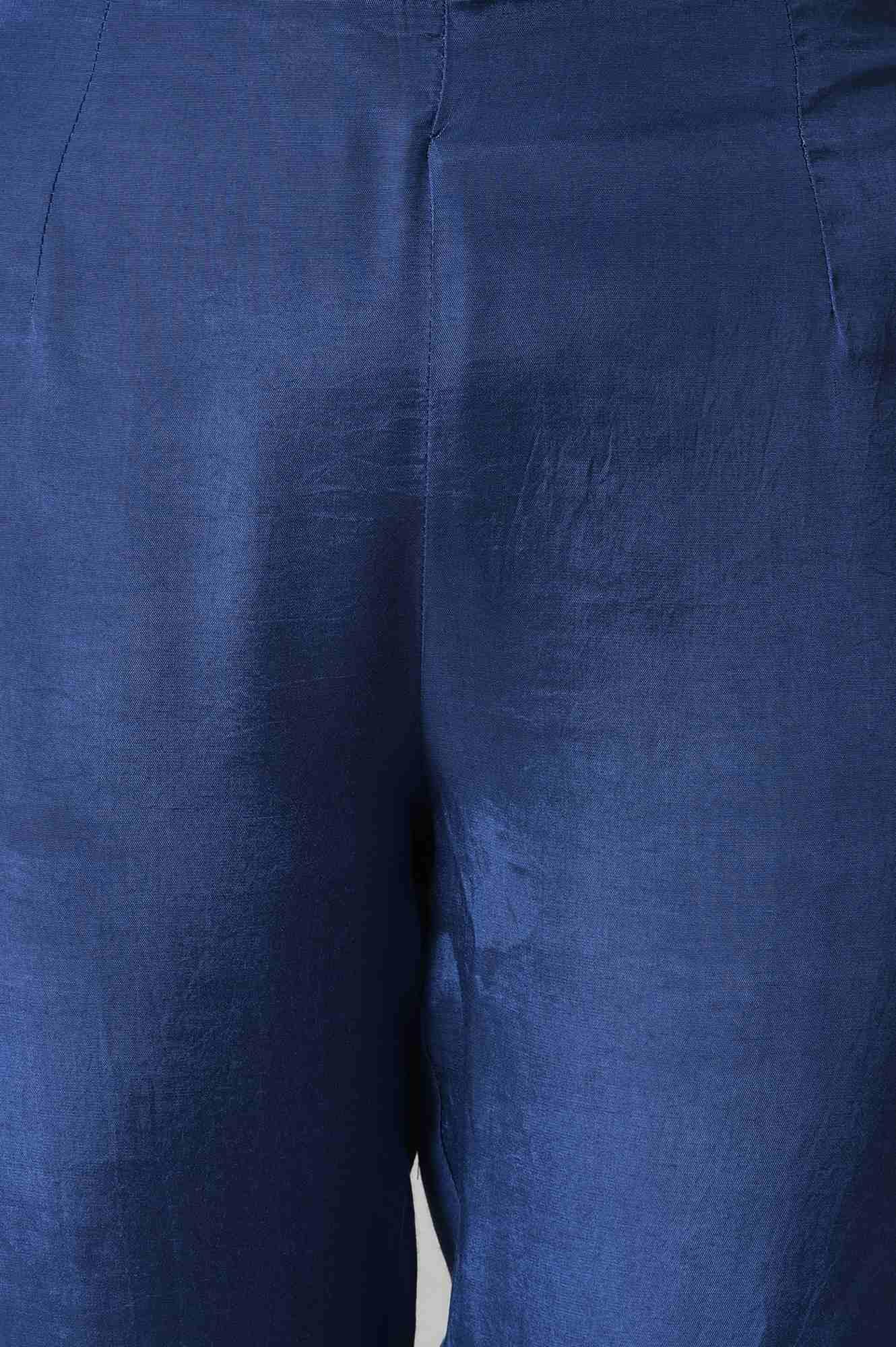 Cobalt Blue Solid kurta and Slim Pants Co-ord Set - wforwoman