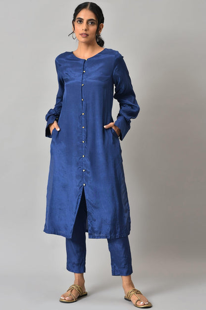 Cobalt Blue Solid kurta and Slim Pants Co-ord Set - wforwoman