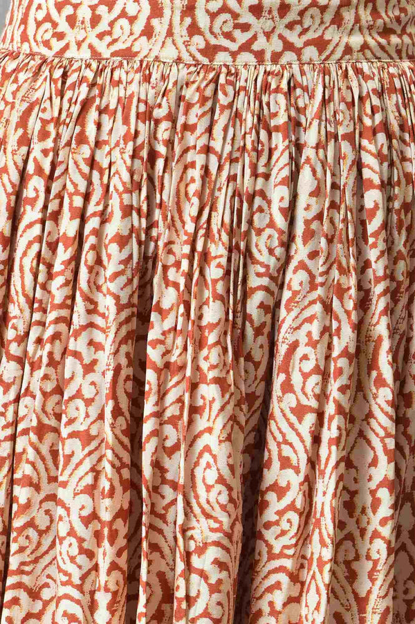 Orange Ikkat Printed Cape with Crop Top and Skirt Co-ord Set