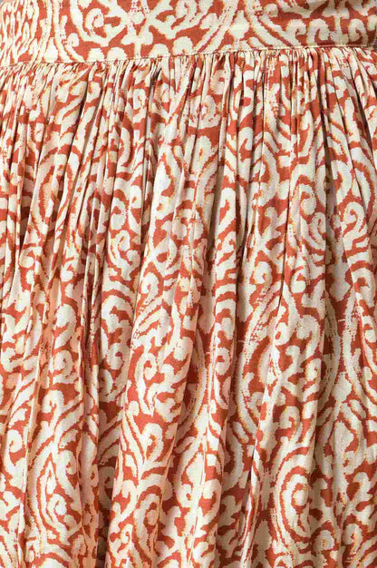 Orange Ikkat Printed Cape with Crop Top and Skirt Co-ord Set - wforwoman