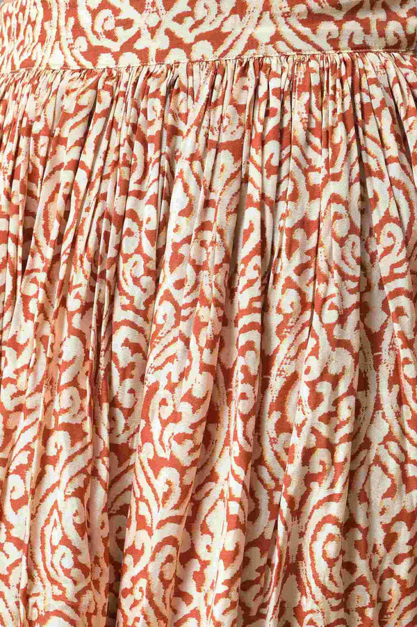 Orange Ikkat Printed Cape with Crop Top and Skirt Co-ord Set
