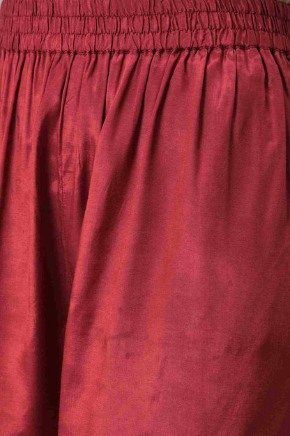 Dark Red Solid Shantung kurta with Parallel Pants Co-ord Set - wforwoman
