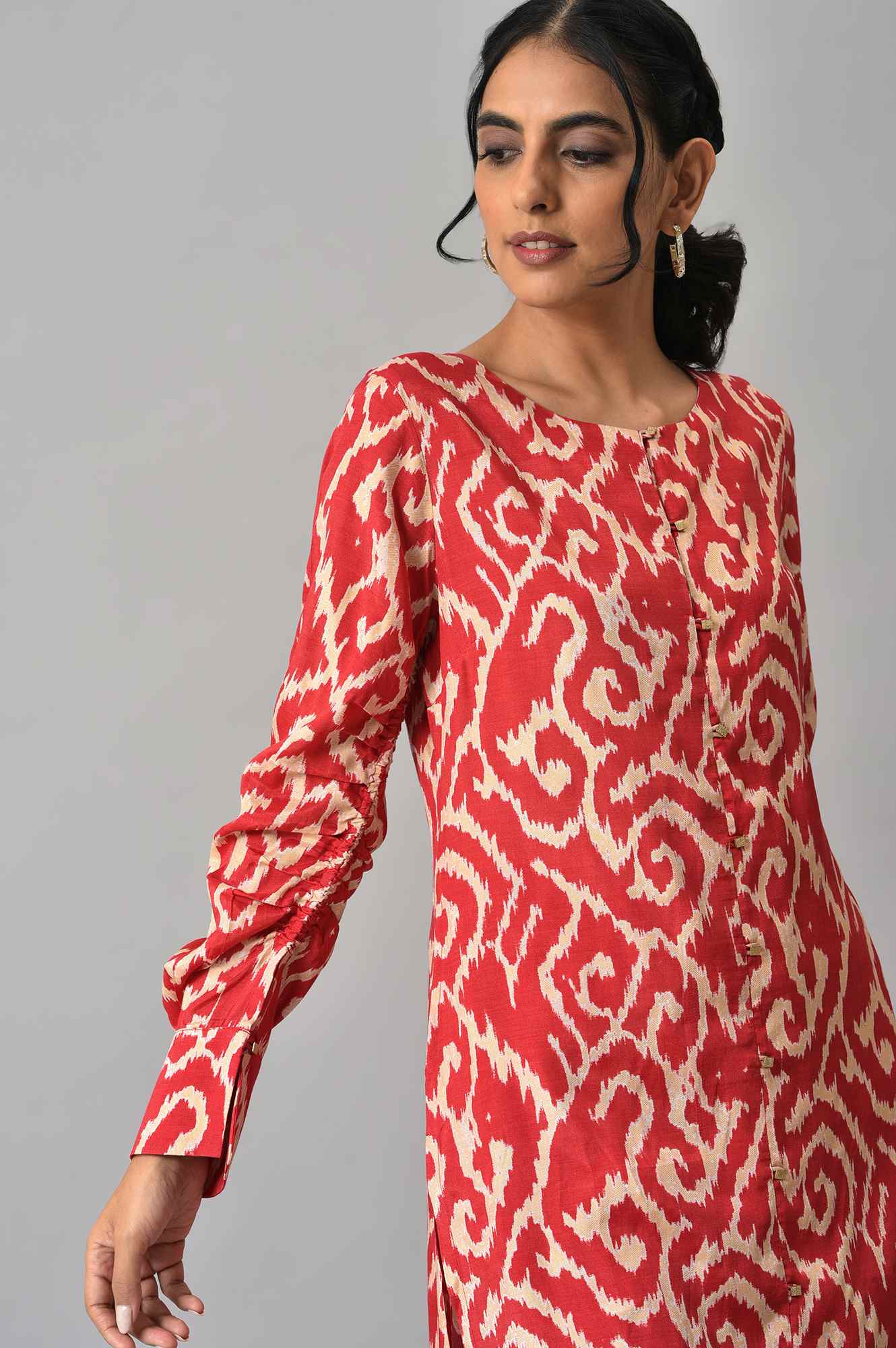 Red Ikkat Printed kurta with Slim Pants Co-ord Set