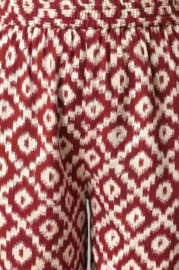 Dark Red Ikkat Print kurta with Slim Pants Co-ord Set