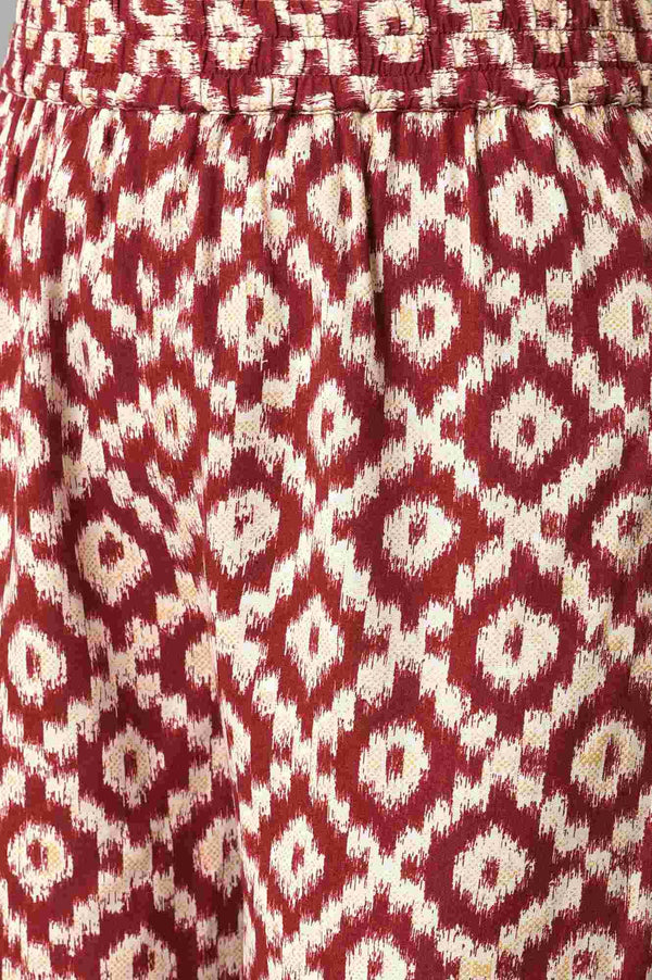 Dark Red Ikkat Print kurta with Slim Pants Co-ord Set