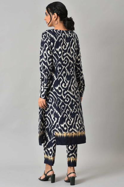 Blue Ikkat Printed kurta with Slim Pants Co-ord Set