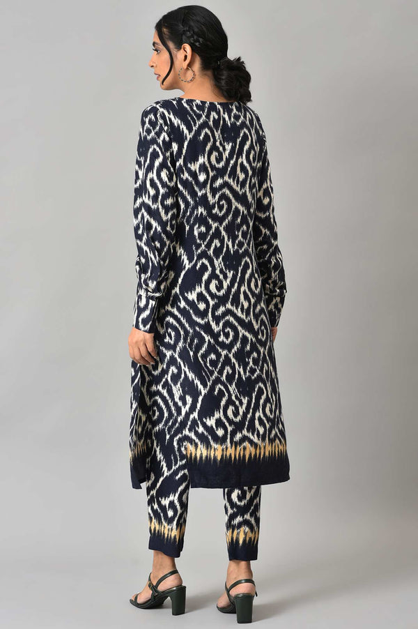 Blue Ikkat Printed kurta with Slim Pants Co-ord Set