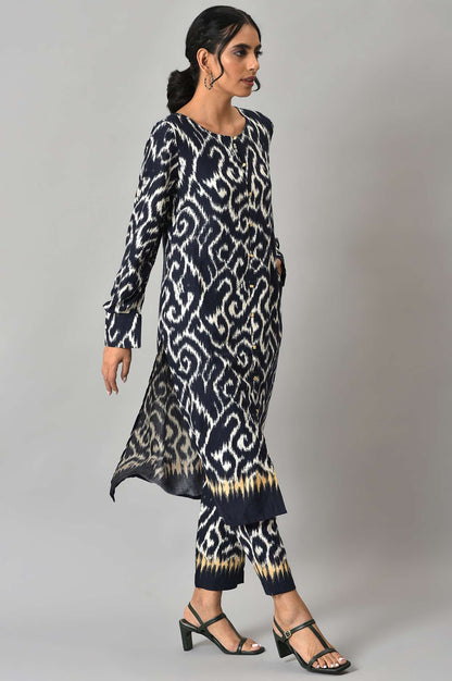 Blue Ikkat Printed kurta with Slim Pants Co-ord Set