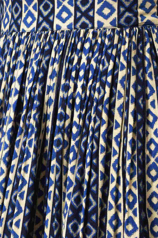 Blue Solid Cape with Ikkat Printed Crop Top and Skirt Co-ord Set