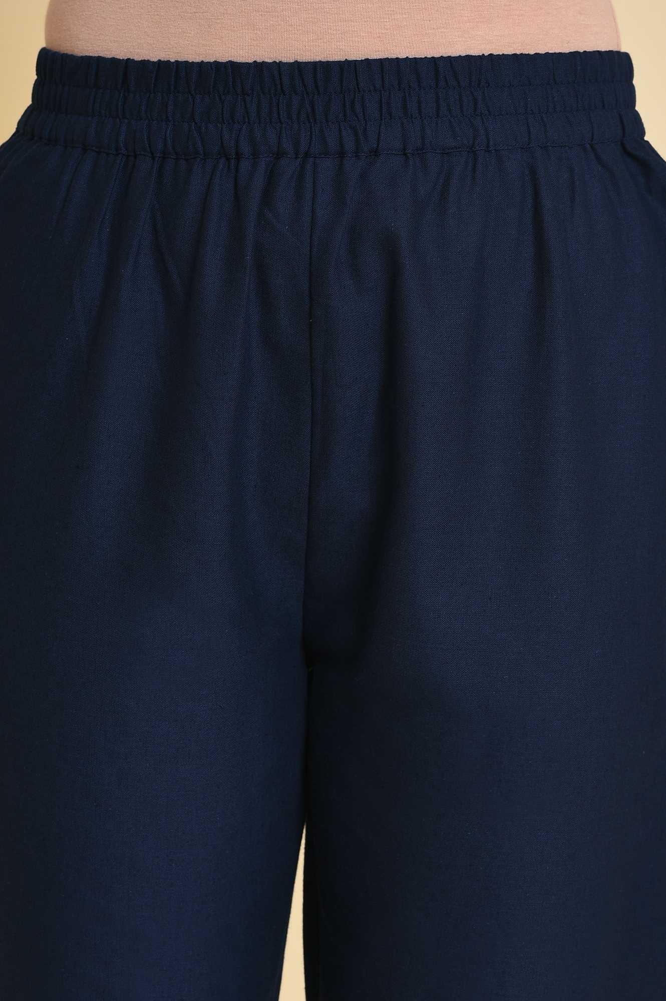 Navy Blue Multicolor Printed Angrakha kurta Set - wforwoman