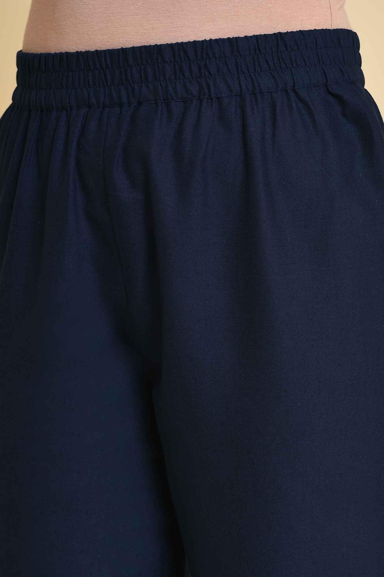 Navy Blue Multicolor Printed Angrakha kurta Set - wforwoman