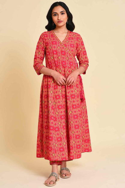 Pink Multicolor Printed Angrakha kurta Set - wforwoman