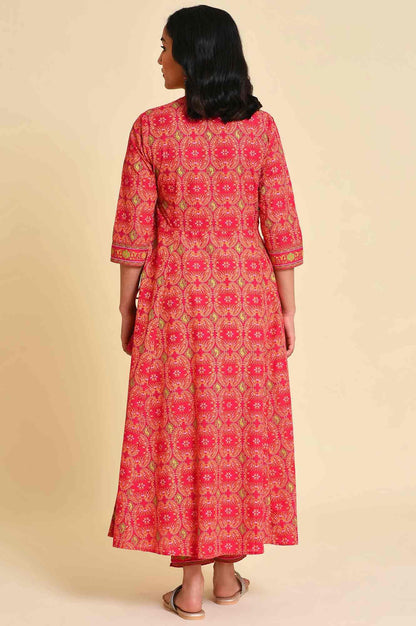 Pink Multicolor Printed Angrakha kurta Set - wforwoman