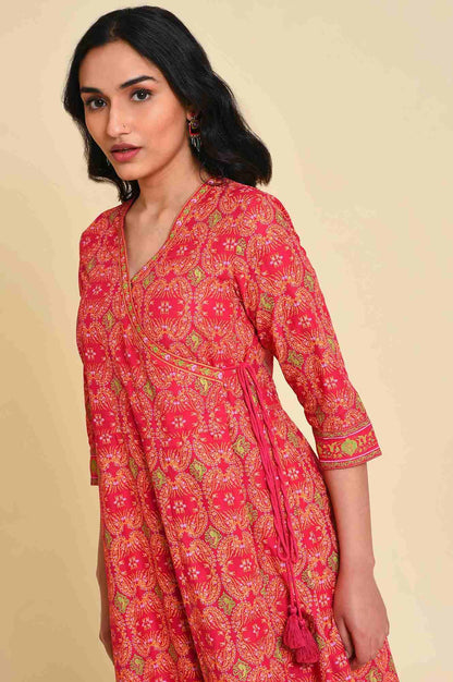 Pink Multicolor Printed Angrakha kurta Set - wforwoman