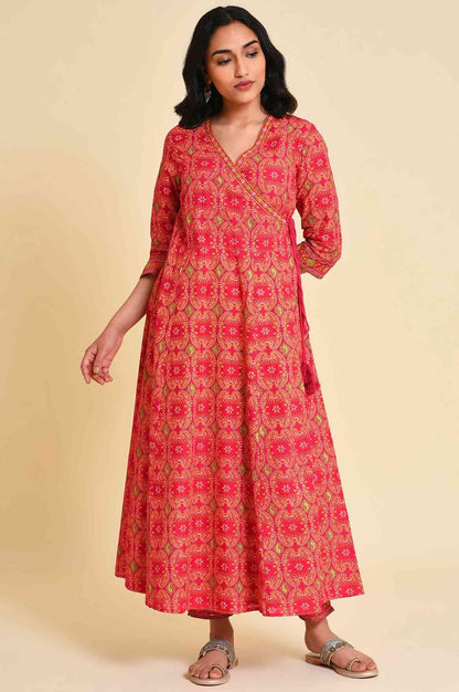 Pink Multicolor Printed Angrakha kurta Set - wforwoman