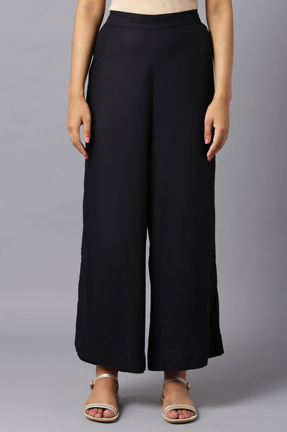 Black Solid Wide Leg Woven Palazzo With Elasticated Waistband